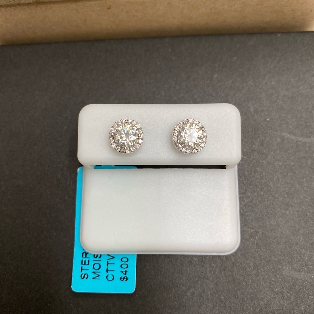 Round Cut Moissanite Studs with Halo